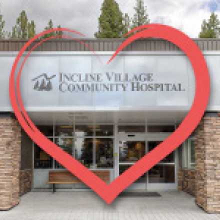 Front of Incline Village Community Hospital with heart graphic overlay