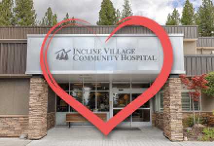 Front of Incline Village Community Hospital with heart graphic overlay