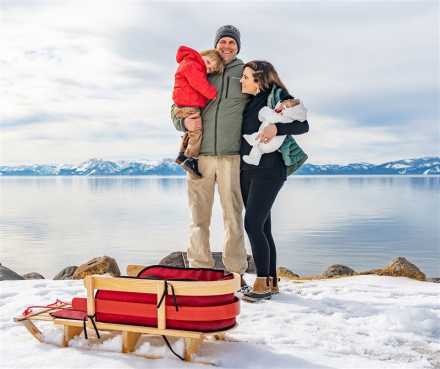 Karli Epstein with her family in front of Lake Tahoe