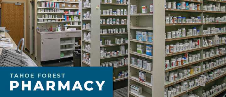 racks of medication with Tahoe Forest Pharmacy name