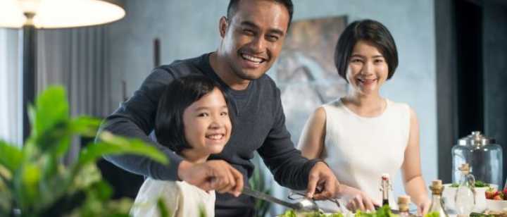 Asian family preparing healthy food