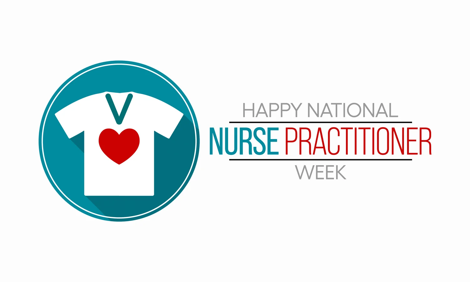 Happy National Nurse Practitioner Week with heart on medical scrub top