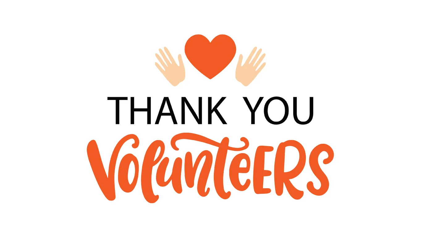 heart between two hands with text: Thank you volunteers