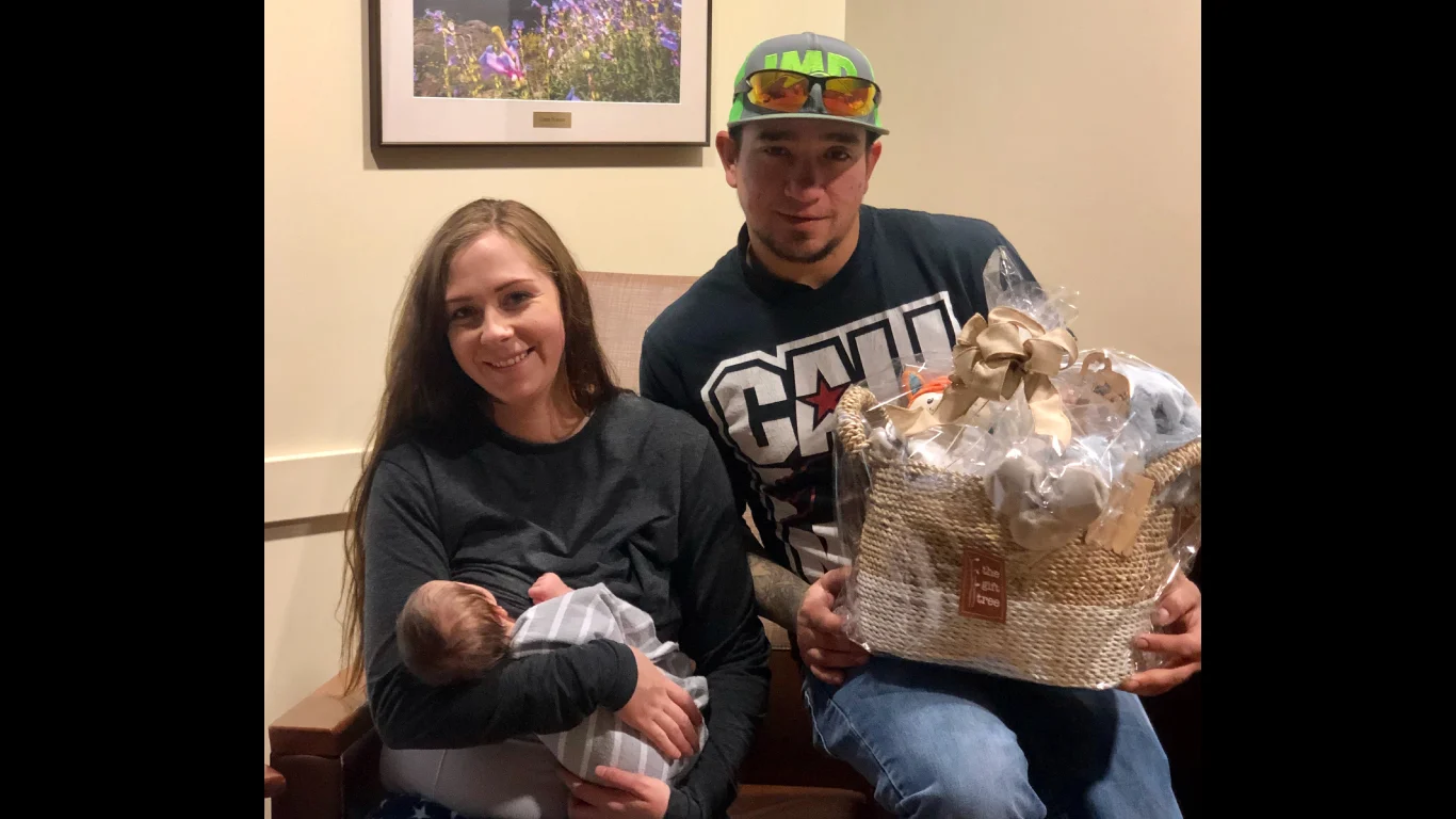 TFH First baby of 2019 with parents and gift basket