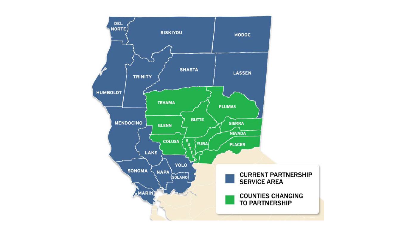 county map of Northern California with highlighted counties affected by Medi-cal plan change