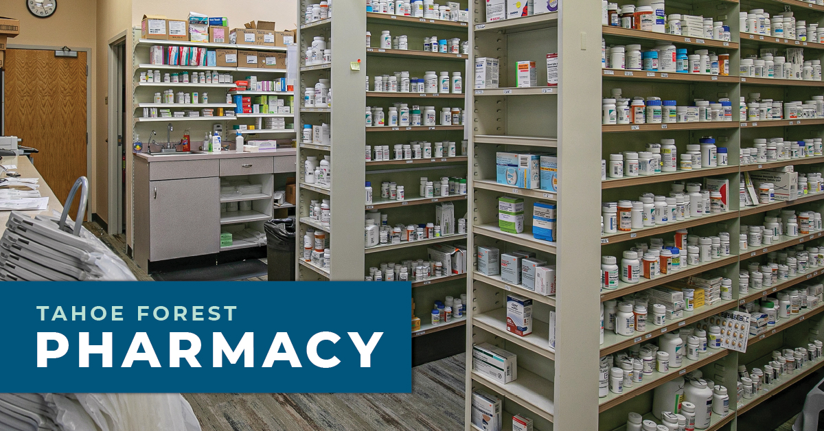 Aisles of medications inside Pharmacy