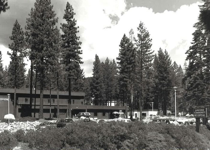 old black and white photo of lakeside community hospital in Incline