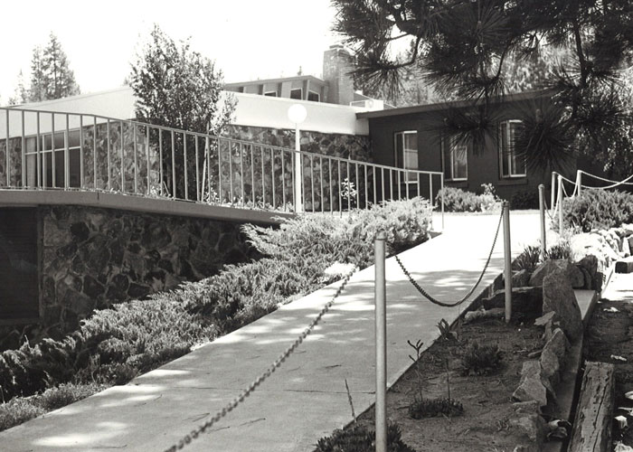 old black and white photo of ramp to mammography building