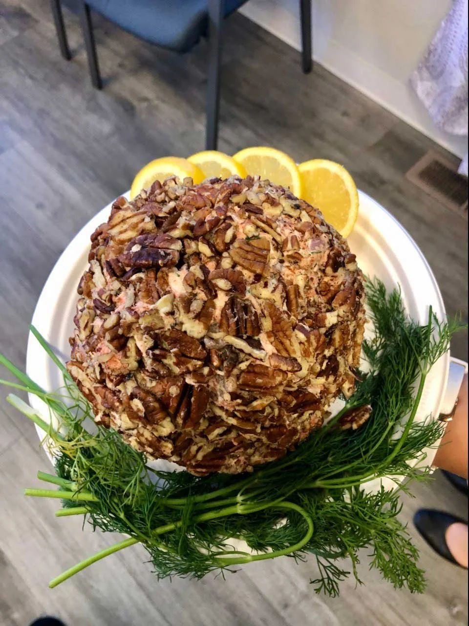 smoked salmon cheese ball on plate