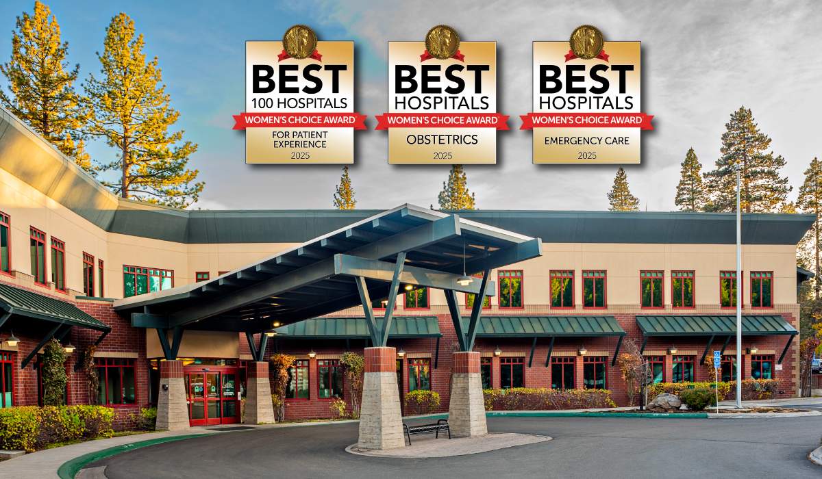 Tahoe Forest Hospital with 3 women's choice 2025 awards: Best Hospital for obstetrics; best hospital for emergency care; best hospital for patient experience
