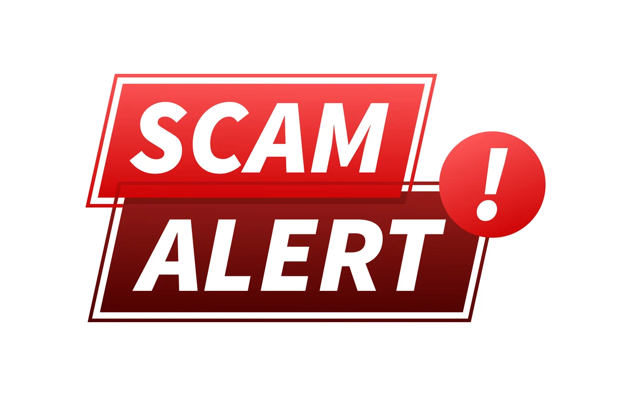 Banner with red scam alert