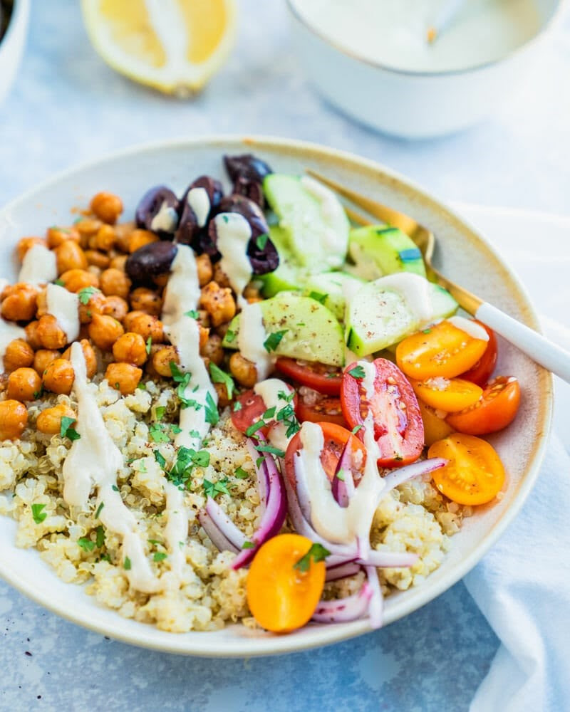tahini sauce tahini sauce over bowl of veggies