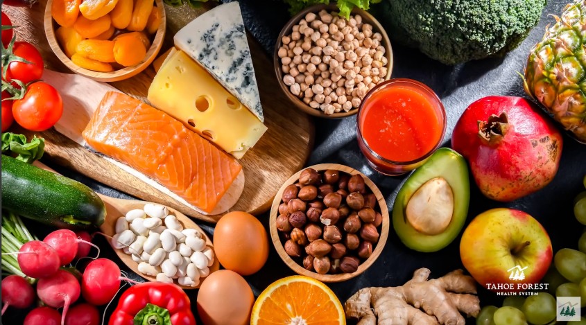 various healthy food spread on a board