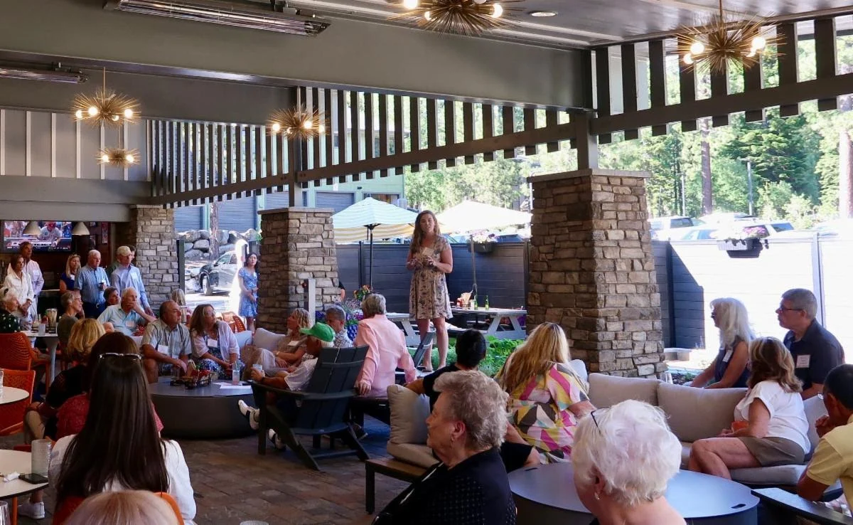 reception Karli Bunnell speaking in front of reception guests