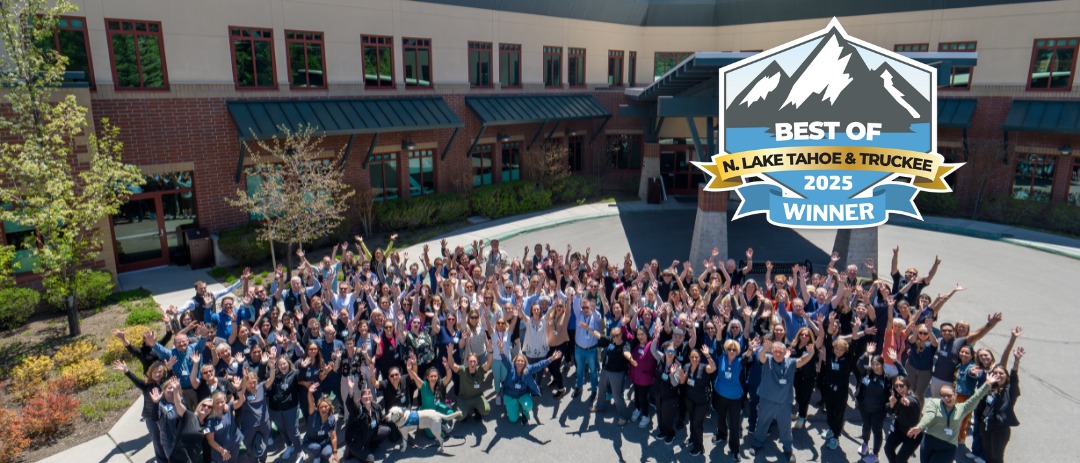bestofgroup Large group of TFHD employees standing outside hospital with text: Best of N. Lake Tahoe Truckee 2025 Winner