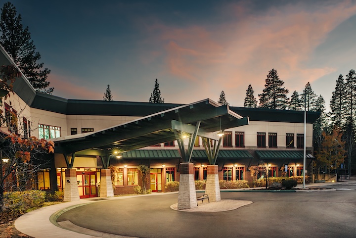 Tahoe Forest Hospital entrance evening setting