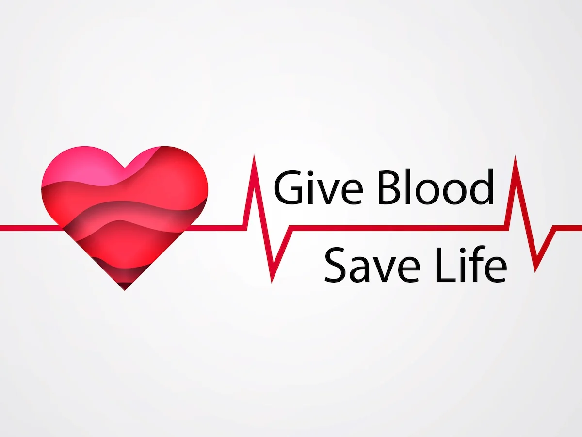 Heart with text: Give Blood Save Life