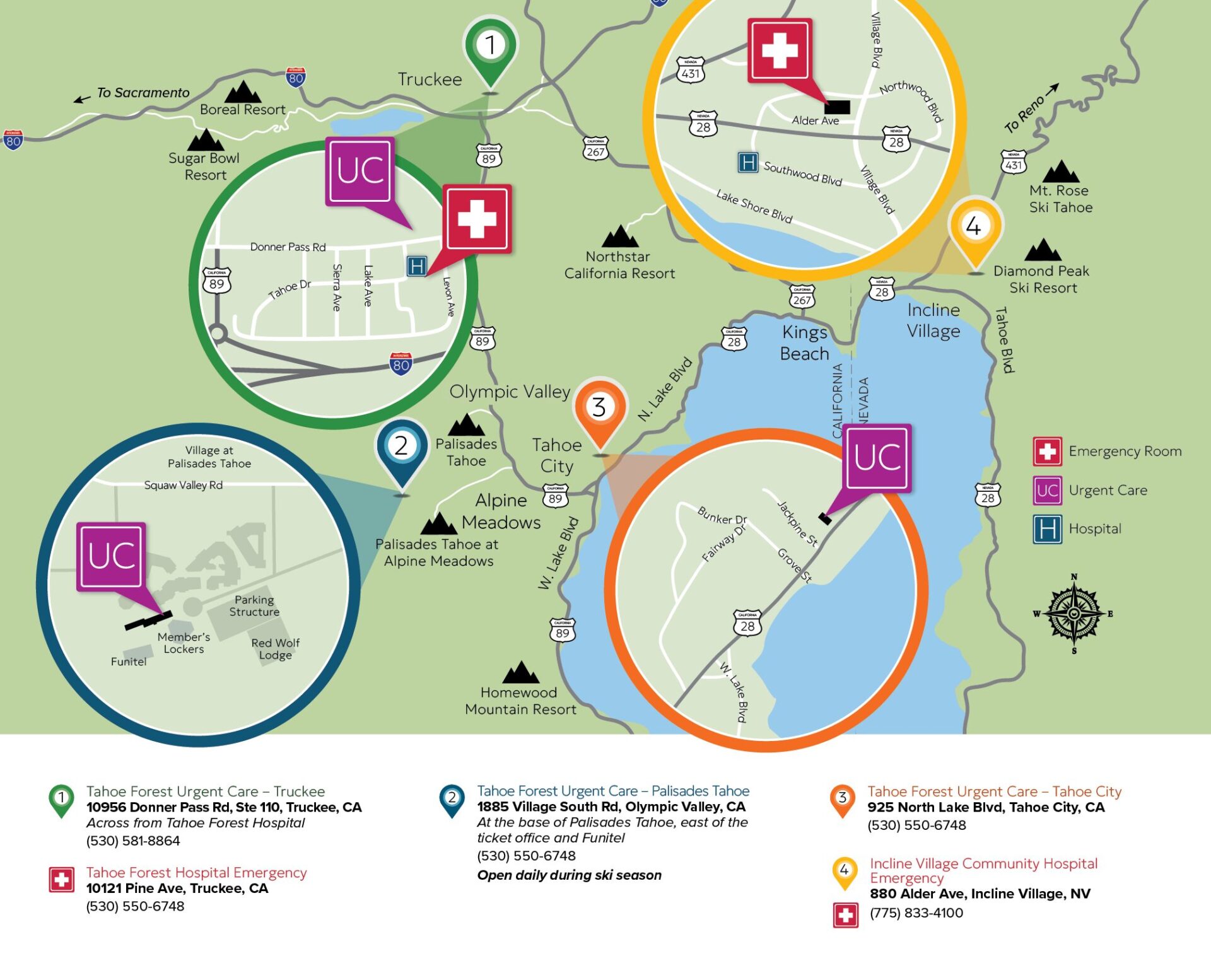 Regional map of Tahoe Forest Urgent Care centers