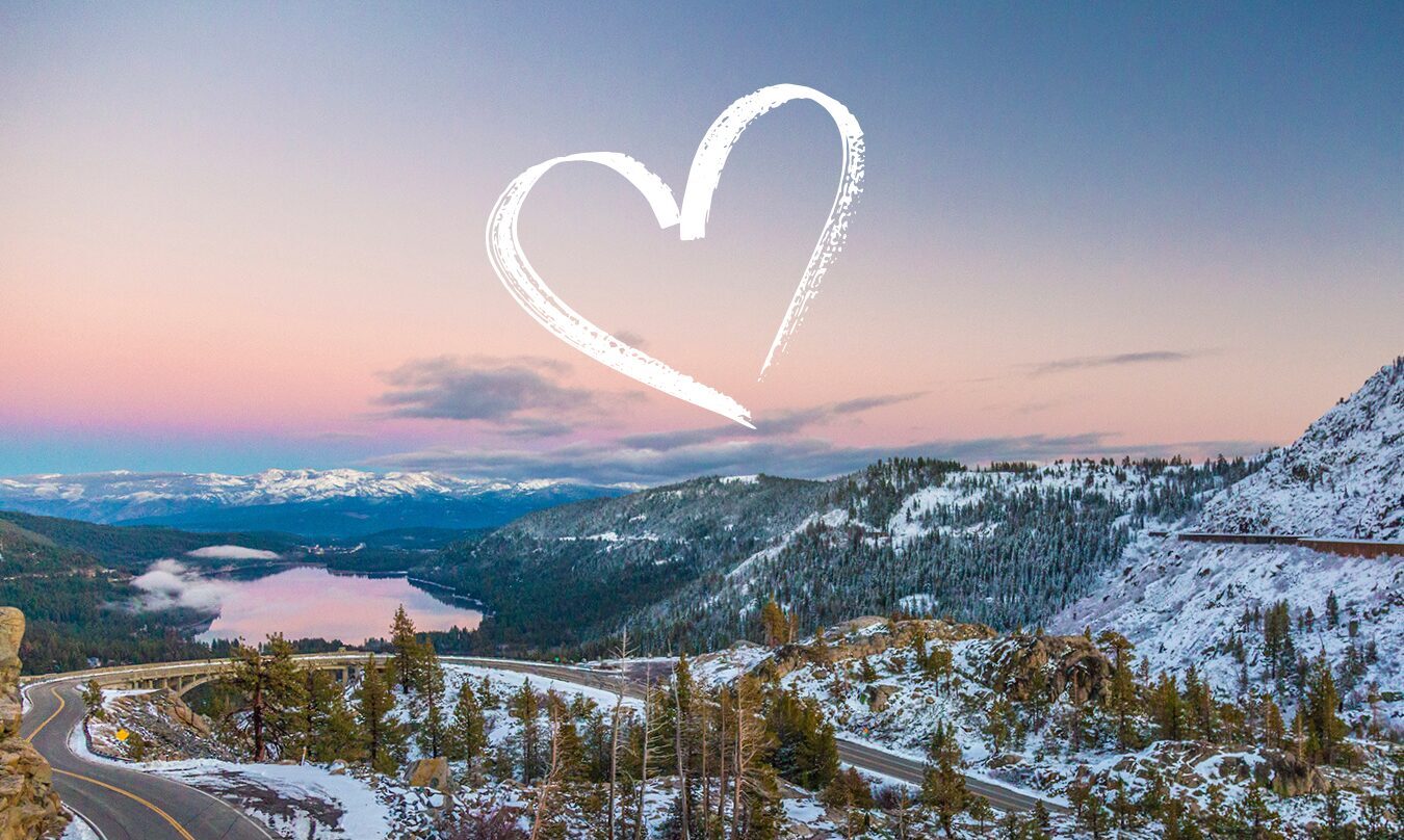 View of Donner Lake with heart image