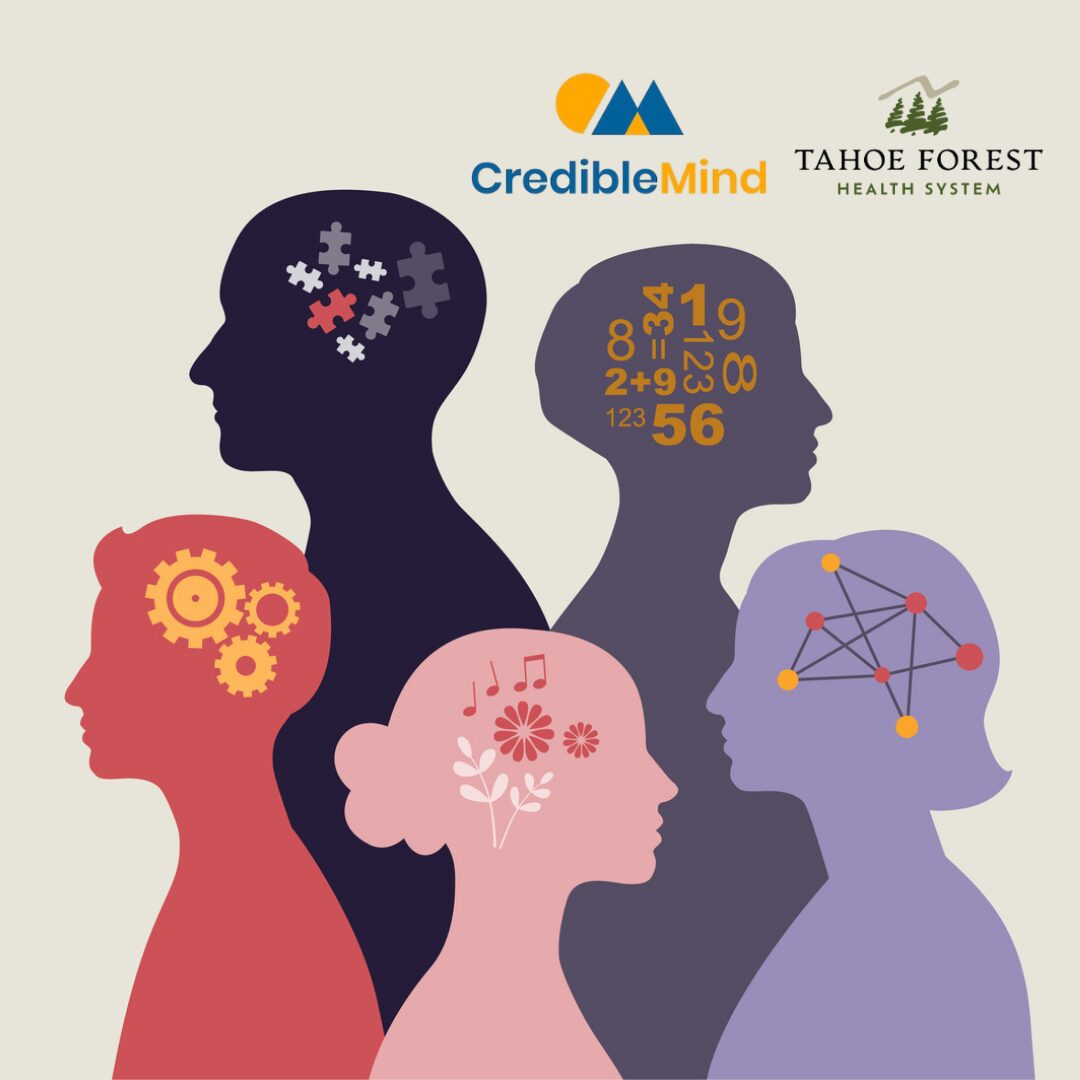credible mind illustration of several silhouettes of people showing activity in their minds with text