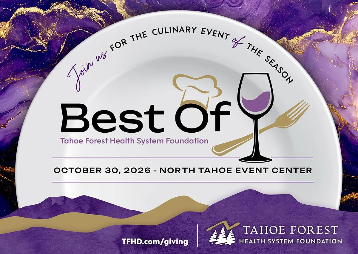 bestofpurple best of plate with text: join us for the culinary event of the season. tahoe forest health system foundation; october 30, 2026; north tahoe event center