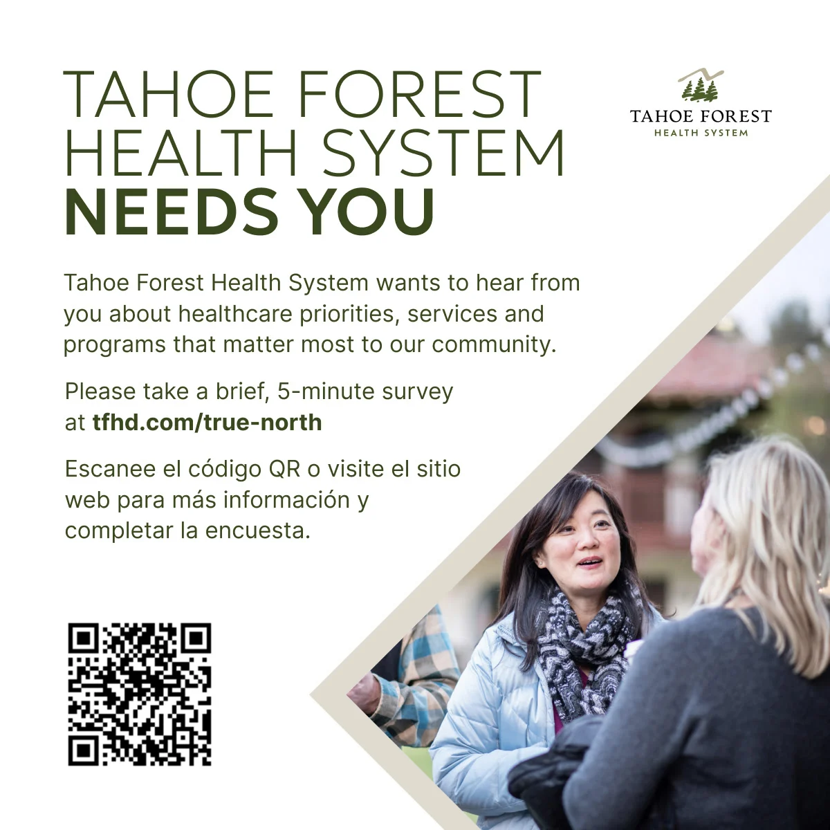 true north flyer with two women talking to each other and text: tahoe forest health system needs you.