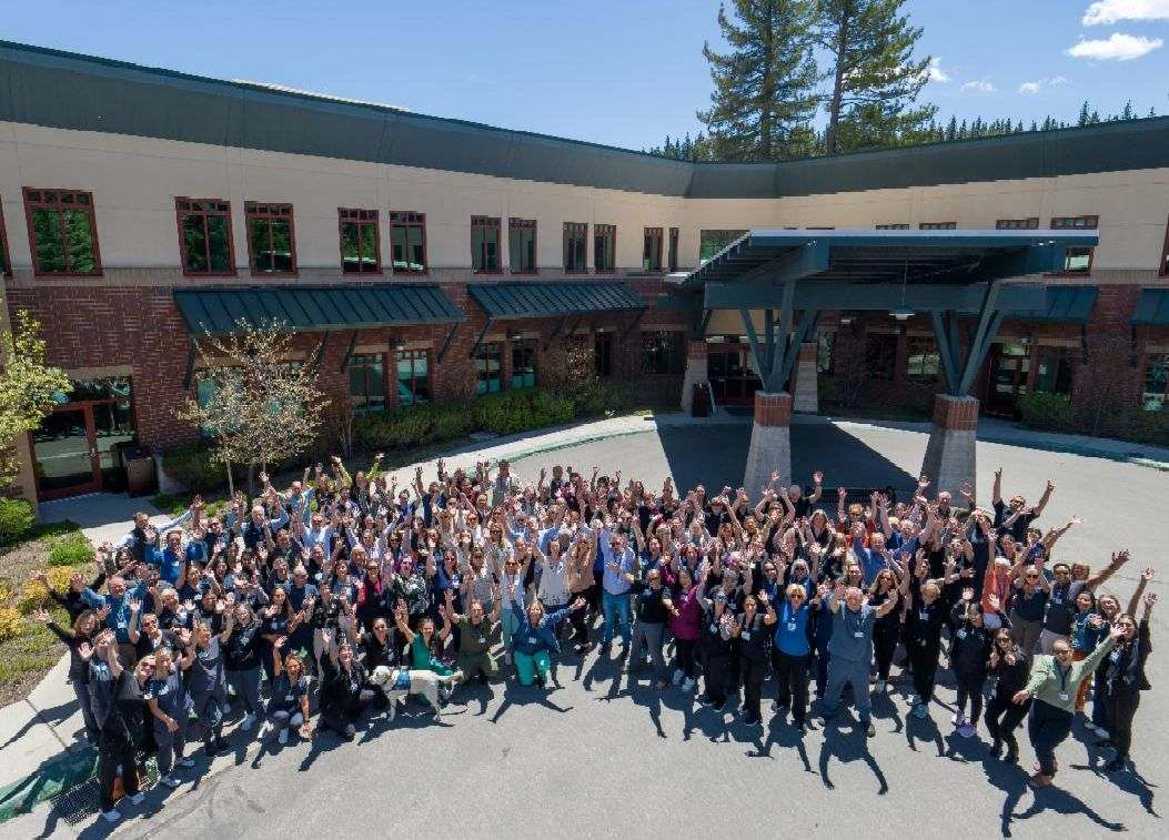 Hospital Staff gathered outside of Hospital