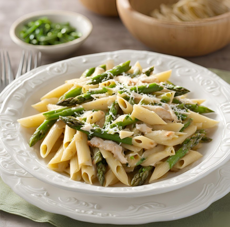 Chunky Asparagus Pasta with Lemon Dijon Vinaigrette