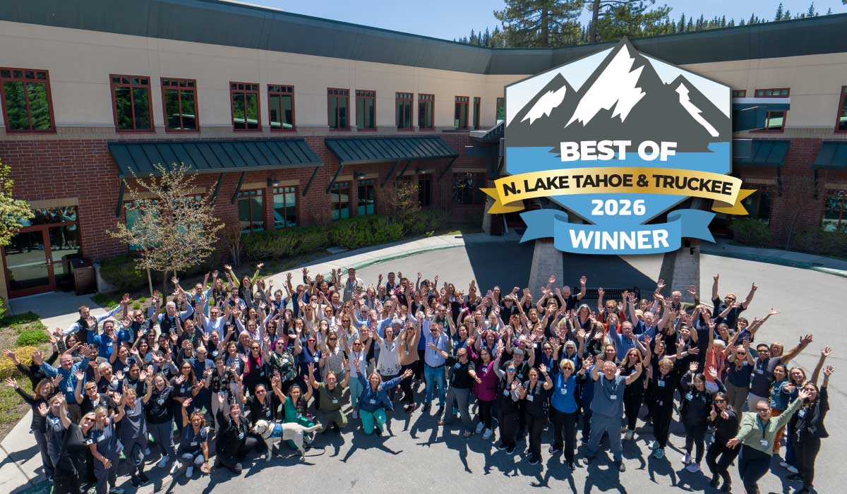 TFHS staff in front of hospital with Best of N Lake Tahoe and Truckee 2026 winnerlogo