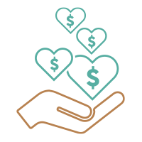 giving-hand hand giving money in hearts icon