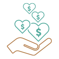 giving-hand hand giving money in hearts icon