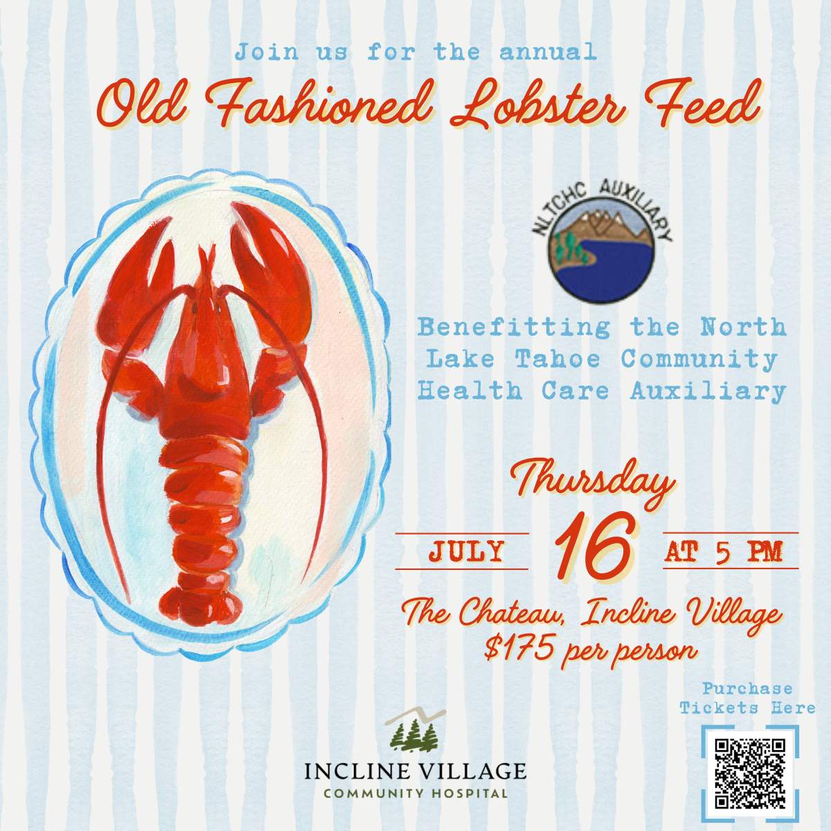 Old fashioed lobster feed invitation with QR code
