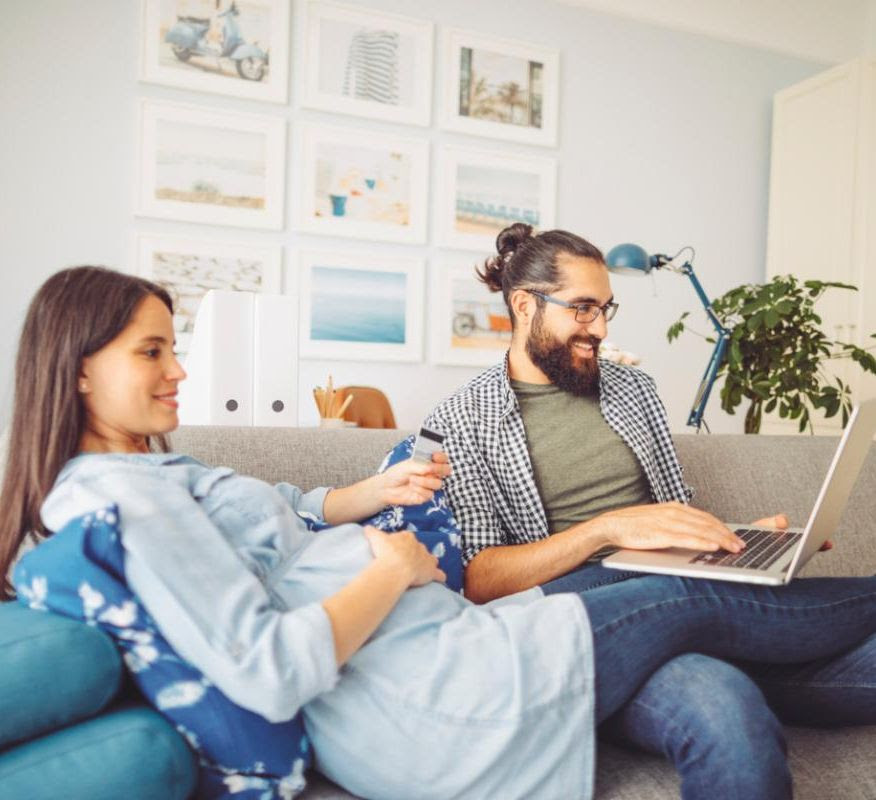 pregnant pregnant woman and man on couch