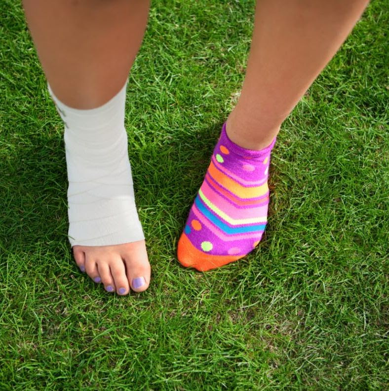 ankle wrapped in a brace