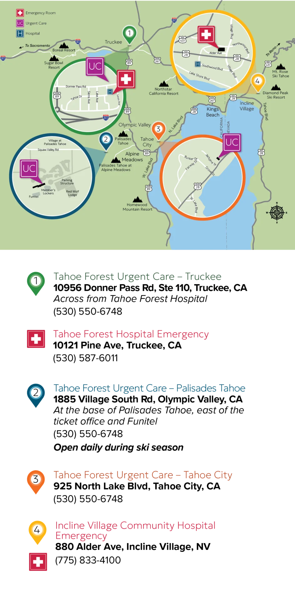 2025-TFHD_UC-Clinics-Map_remediated-mobile Tahoe Regional map of Tahoe Forest Urgent Care centers
