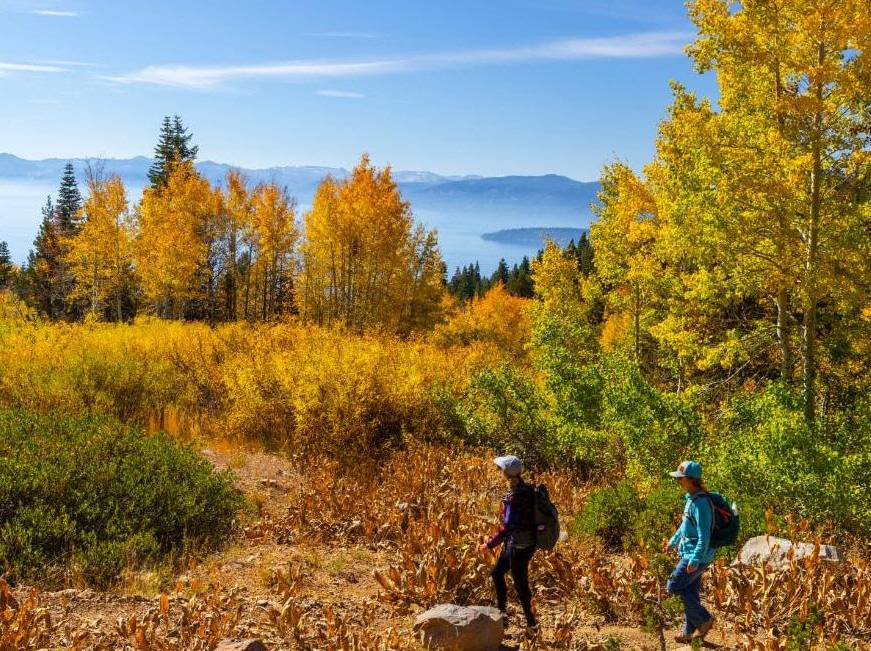 2 hikers among fall folliage